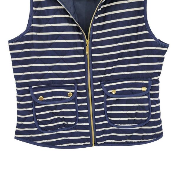 Casual Identity Quilted Vest Petite M Blue White Nautical Striped Zip Up Preppy - Picture 10 of 15